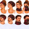 haarband-multifunctioneel-oosterse-print-rood-bruin-zwart-op-model-van-Haarsoires Haarband Multifunctioneel 45x25cm - Oosterse Print - Zwart Bruin Rood