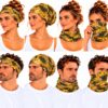 haarband-multifunctioneel-paisleyprint-geel-op-model-van-Haarsoires Haarband Multifunctioneel 45x25cm - Paisleyprint - Geel