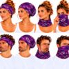 haarband-multifunctioneel-paisleyprint-paars-op-model-van-Haarsoires Haarband Multifunctioneel 45x25cm - Paisleyprint - Paars