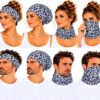 haarband-multifunctioneel-panterprint-zwart-wit-op-model-van-Haarsoires Haarband Multifunctioneel 45x25cm - Panterprint - Zwart Wit