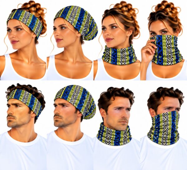 Haarband Multifunctioneel 45x25cm - Ibiza Print - Blauw Geel