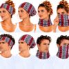 haarband-multifunctioneel-print-rood-op-model-van-Haarsoires Haarband Multifunctioneel 45x25cm - Ibiza Print - Rood Wit