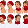 haarband-multifunctioneel-rood-op-model-van-Haarsoires Haarband Multifunctioneel 45x25cm - Effen - Rood