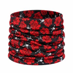 Haarband Multifunctioneel 45x25cm - Roos Schedel Print - Rood Zwart Wit