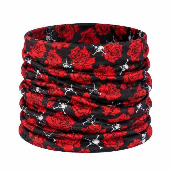 haarband-multifunctioneel-roos-schedl-print-rood-van-Haarsoires Haarband Multifunctioneel 45x25cm - Roos Schedel Print - Rood Zwart Wit