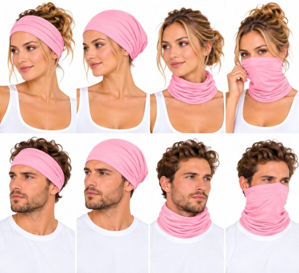 haarband-multifunctioneel-roze-op-model-van-Haarsoires Haarband Multifunctioneel 45x25cm - Effen - Roze