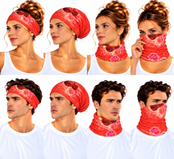 Haarband Multifunctioneel 45x25cm - Rozenprint - Rood