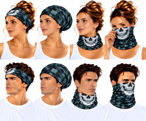 Haarband Multifunctioneel 45x25cm - Schedelprint - Grijs