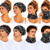 haarband-multifunctioneel-schedelprint-zwart-op-model-van-Haarsoires Haarband Multifunctioneel 45x25cm - Schedelprint - Zwart