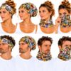 haarband-multifunctioneel-vintage-print-multicolor-op-model-van-Haarsoires Haarband Multifunctioneel 45x25cm - Vintage Print - Geel Multicolor