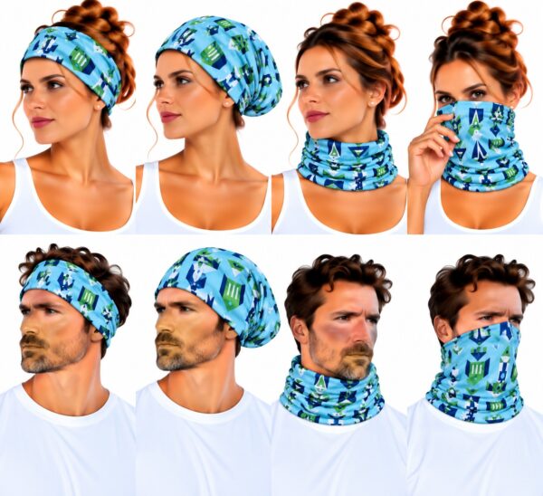 haarband-multifunctioneel-vissenprint-blauw-op-model-van-Haarsoires Haarband Multifunctioneel 45x25cm - Vissenprint - Blauw