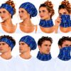haarband-multifunctioneel-vlammenprint-blauw-op-model-van-Haarsoires Haarband Multifunctioneel 45x25cm - Vlammenprint - Blauw