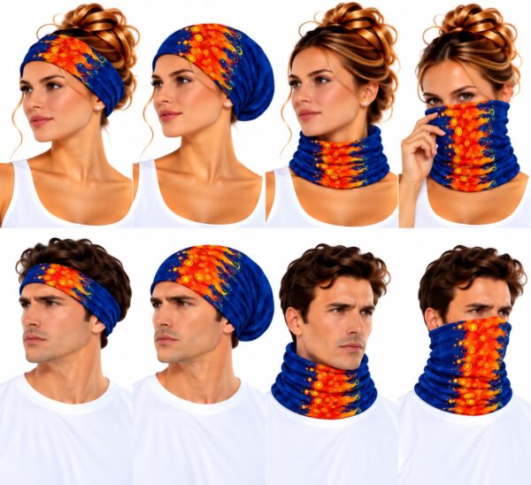 Haarband Multifunctioneel 45x25cm - Vlammenprint - Blauw Oranje