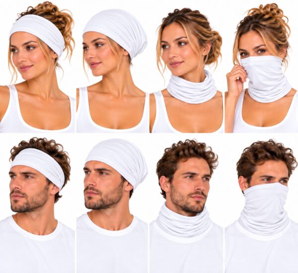 haarband-multifunctioneel-wit-op-model-van-Haarsoires Haarband Multifunctioneel 45x25cm - Effen - Wit