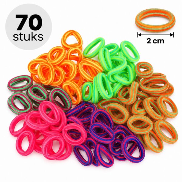 haarelastiekjes-2cm-neon-kleuren-multicolor-70stuks-van-Haarsoires Haarelastiekjes Mini 2cm - Endless - Streepprint - Multicolor - 70 Stuks