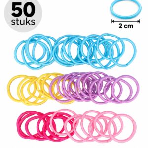 Haarelastiekjes Mini 2cm - Dun - Zonder Metaal - Roze Paars Geel Blauw - 50 Stuks