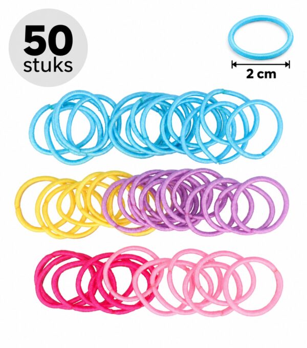 haarelastiekjes-mini-2cm-dun-felle-kleuren-50stuks-van-Haarsoires Haarelastiekjes Mini 2cm - Dun - Zonder Metaal - Roze Paars Geel Blauw - 50 Stuks