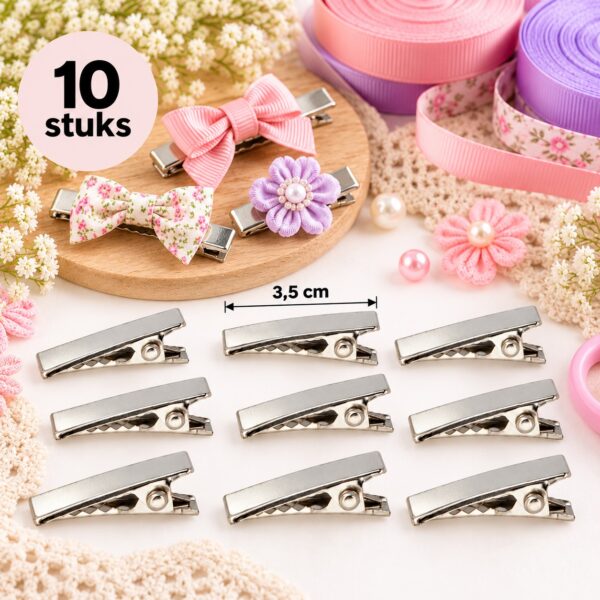 haarklemmen-DIY-3,5cm-10-stuks-sfeerbeeld-van-Haarsoires DIY Haarklemmetjes Recht 3,5cm – Metaal – Zilver – 10 Stuks