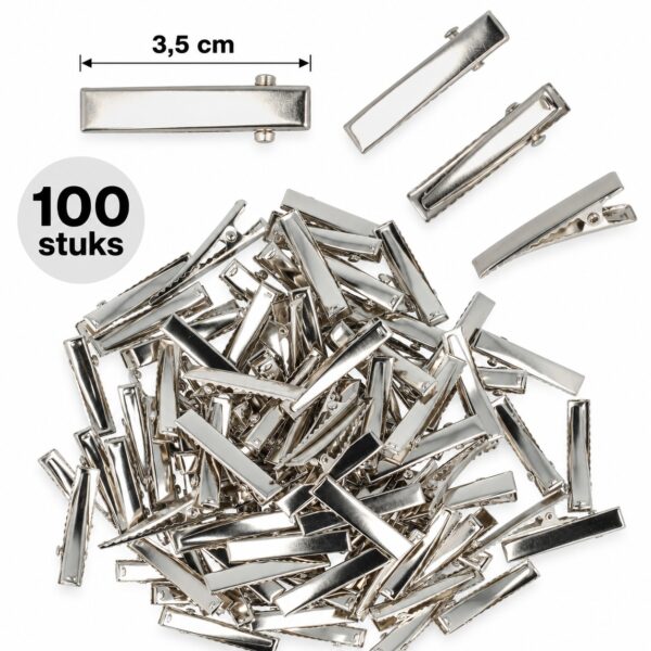 haarklemmen-DIY-3,5cm-100-stuks-van-Haarsoires DIY Haarklemmetjes Recht 3,5cm – Metaal – Zilver – 100 Stuks