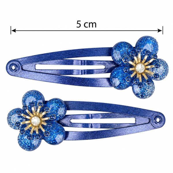 Haarspeld Klikklak 5cm - Bloem - Glitter Steentjes - Blauw - 2 Stuks