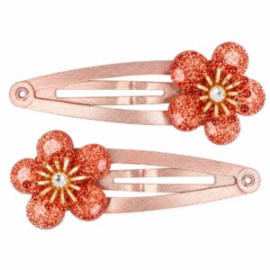 Haarspeld Klikklak 5cm - Bloem - Glitter Steentjes - Bruin - 2 Stuks