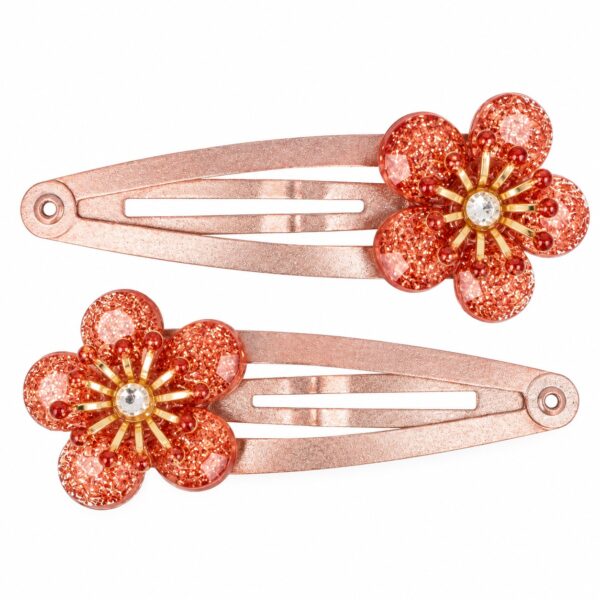 Haarspeld Klikklak 5cm - Bloem - Glitter Steentjes - Bruin - 2 Stuks