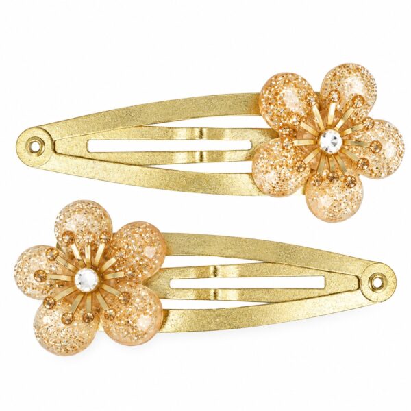 Haarspeld Klikklak 5cm - Bloem - Glitter Steentjes - Goud - 2 Stuks