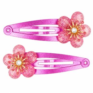 Haarspeld Klikklak 5cm - Bloem - Glitter Steentjes - Roze - 2 Stuks