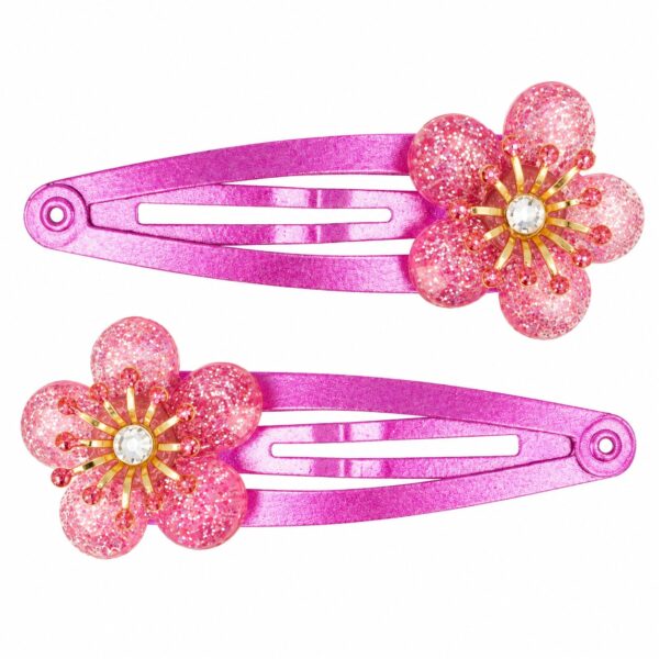 klikklak-haarspeldjes-5cm-bloem-glitter-roze-van-Haarsoires Haarspeld Klikklak 5cm - Bloem - Glitter Steentjes - Roze - 2 Stuks
