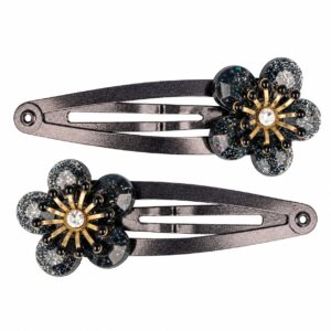 Haarspeld Klikklak 5cm - Bloem - Glitter Steentjes - Zwart - 2 Stuks