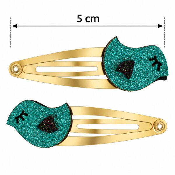 Haarspeld Klikklak 5cm - Vogel - Glitter - Blauw Goud - 2 Stuks