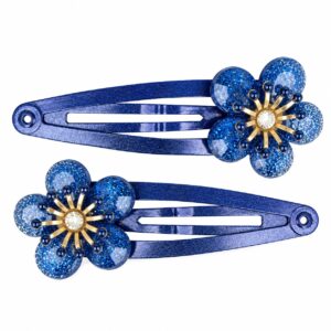 Haarspeld Klikklak 5cm - Bloem - Glitter Steentjes - Blauw - 2 Stuks