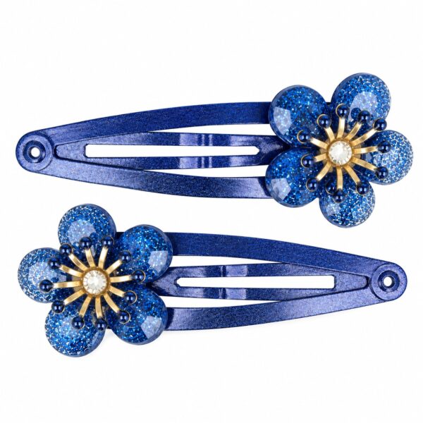 Haarspeld Klikklak 5cm - Bloem - Glitter Steentjes - Blauw - 2 Stuks