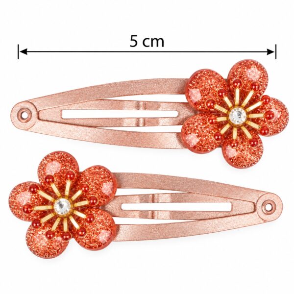 Haarspeld Klikklak 5cm - Bloem - Glitter Steentjes - Bruin - 2 Stuks