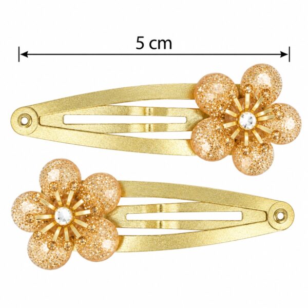 Haarspeld Klikklak 5cm - Bloem - Glitter Steentjes - Goud - 2 Stuks