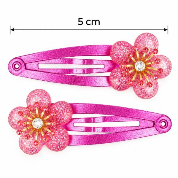 klikklak-haarspeldjes-bloem-glitter-roze-van-Haarsoires Haarspeld Klikklak 5cm - Bloem - Glitter Steentjes - Roze - 2 Stuks