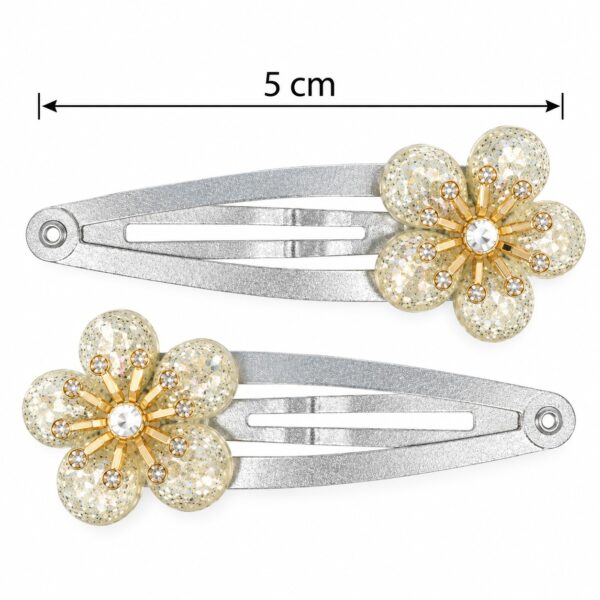 Haarspeld Klikklak 5cm - Bloem - Glitter Steentjes - Zilver - 2 Stuks