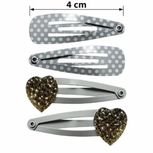 klikklak-haarspeldjes-hart-stippenprint-grijs-van-Haarsoires Klikklak Haarspeldjes 4cm - Hart Stippenprint - Grijs - 4 Stuks