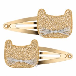 klikklak-haarspeldjes-kat-glitter-goud-van-Haarsoires Haarspeld Klikklak 5cm - Kat - Glitter - Goud - 2 Stuks