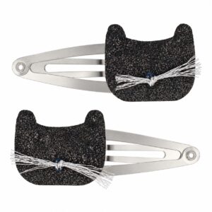 klikklak-haarspeldjes-kat-glitter-zwart-zilver-van-Haarsoires Haarspeld Klikklak 5cm - Kat - Glitter - Zwart Zilver - 2 Stuks