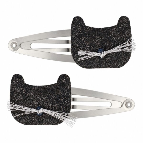 klikklak-haarspeldjes-kat-glitter-zwart-zilver-van-Haarsoires Haarspeld Klikklak 5cm - Kat - Glitter - Zwart Zilver - 2 Stuks