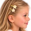 klikklak-haarspeldjes-ster-glitter-goud-op-model-van-Haarsoires Haarspeld Klikklak 5cm - Ster - Glitter - Goud - 2 Stuks