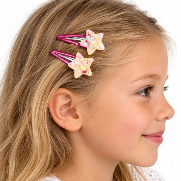 Haarspeld Klikklak 5cm - Ster - Glitter - Roze - 2 Stuks