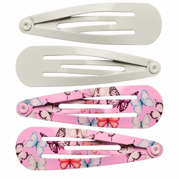 klikklak-haarspeldjes-vlinderprint-wit-roze-van-Haarsoires Klikklak Haarspeldjes 5cm – Vlinderprint – Roze Wit – 4 Stuks