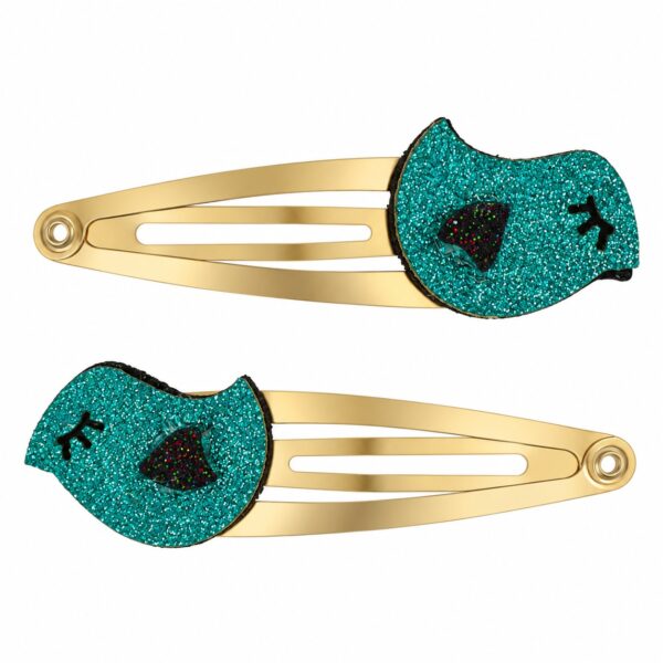 Haarspeld Klikklak 5cm - Vogel - Glitter - Blauw Goud - 2 Stuks