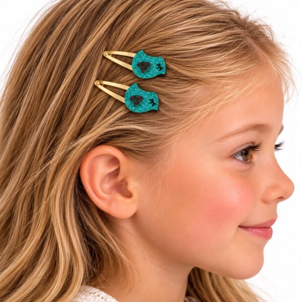 Haarspeld Klikklak 5cm - Vogel - Glitter - Blauw Goud - 2 Stuks