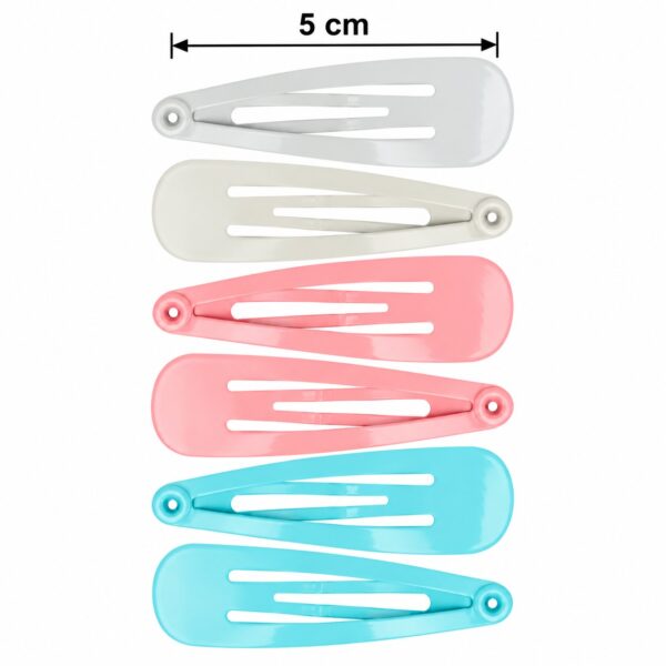 klikklak-haarspeldjes-wit-blauw-roze-6stuks-van-Haarsoires Klikklak Haarspeldjes 5cm - Effen - Wit Roze Blauw - 6 Stuks