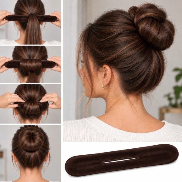 knotrolband-32cm-velvet-bruin-op-model-van-Haarsoires Knotrolband 32cm – Hulpmiddel voor Knot – Velvet – Bruin