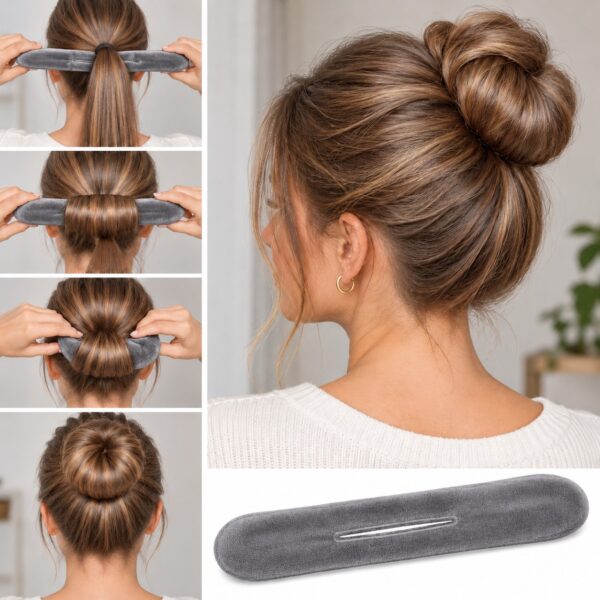 knotrolband-32cm-velvet-grijs-op-model-van-Haarsoires Knotrolband 32cm – Hulpmiddel voor Knot – Velvet – Grijs