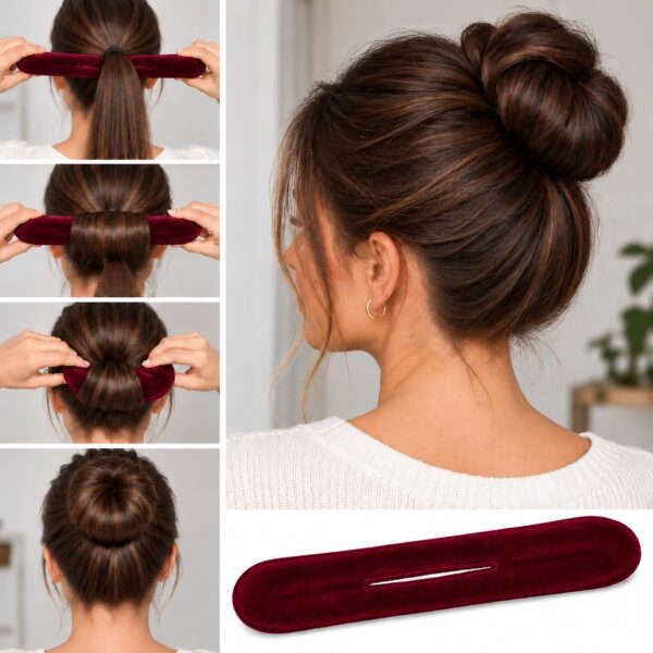 knotrolband-32cm-velvet-rood-op-model-van-Haarsoires Knotrolband 32cm – Hulpmiddel voor Knot – Velvet – Rood